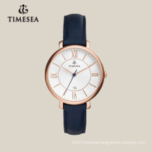 Women′s Quartz Watch with Slim Navy Leather Strap 71021